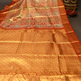 Rust Orange Kanjivaram Silk Saree With Red Border And Multicolour Floral Medallion Weave