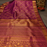Pure Kanjivaram Silk Saree — Magenta With Heavy Gold Zari Self Border & Floral Scroll Pallu