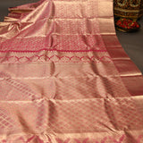 Rose Pink Kanjivaram Silk Saree With Copper-Gold Border