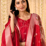 Dark Crimson Pink Floral Dupion Silk Kurta Set