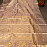 Mauve Kanjivaram Silk Saree With Self Border And Tonal Gold Zari Floral Weave