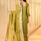 Shiny Mehendi Green Tissue Kurta Set