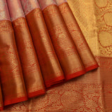 Pink-Mauve Kanjivaram Silk Saree With Copper-Rust Gold Zari Border