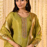 Shiny Mehendi Green Tissue Kurta Set