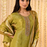 Shiny Mehendi Green Tissue Kurta Set