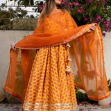 Mustard Yellow Floral Printed Cotton Anarkali Set With Zari Border