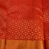 Red Kanjivaram Silk Saree With Gold Medallion Border And Green Edge