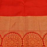 Red Kanjivaram Silk Saree With Gold Medallion Border And Green Edge