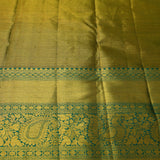 Blush Pink Kanjivaram Silk Saree With Teal Green Contrast Border And Gold Zari