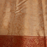 Radiant Beige & Deep Red Handwoven Kanjivaram Silk Saree With Grand Floral Zari Weave