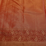 Radiant Beige & Deep Red Handwoven Kanjivaram Silk Saree With Grand Floral Zari Weave