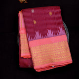 Maroon Gadwal Pattu Silk Saree With Pink Zari Border