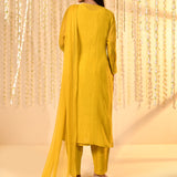 Bright Yellow Embroidered Mul Chanderi Kurta Set