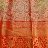 Rust Orange Kanjivaram Silk Saree With Red Border And Multicolour Floral Medallion Weave