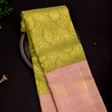 Olive Green And Pink Contrast Kanjivaram Silk Saree