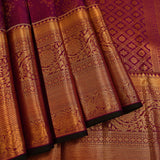 Pure Kanjivaram Silk Saree — Magenta With Heavy Gold Zari Self Border & Floral Scroll Pallu