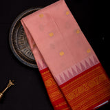 Peach Gadwal Pattu Silk Saree With Red Zari Border