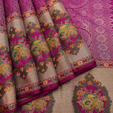 Magenta Kanjivaram Silk Saree With Beige Border And Multicolour Floral Medallion Weave