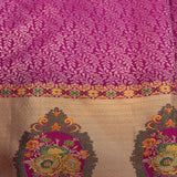 Magenta Kanjivaram Silk Saree With Beige Border And Multicolour Floral Medallion Weave