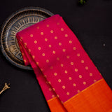 Pink Kanjivaram Silk Saree With Orange Zari Border