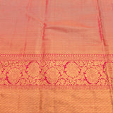 Beige Kanjivaram Silk Saree With Pink Border And Gold Zari Floral Weave