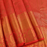 Red Kanjivaram Silk Saree With Gold Floral Medallion Border