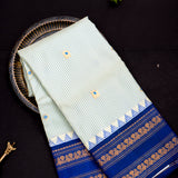 Elegant Cream And Royal Blue Gadwal Pattu Saree With Traditional Paisley Border