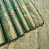 Sea Green Kanjivaram Silk Saree With Gold Zari Floral Medallion Border