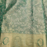 Sea Green Kanjivaram Silk Saree With Gold Zari Floral Medallion Border