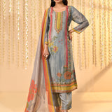 Shiny Greyish Blue Floral Tissue Kurta Set