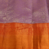 Pure Kanjivaram Silk Saree — Lavender With Orange-Red Contrast Border & Gold Zari Floral Pallu
