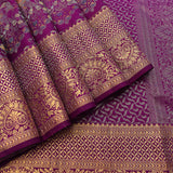 Purple Kanjivaram Silk Saree With Self Border And Gold Zari Geometric Weave