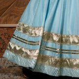 Powder Blue Cotton Lehenga With Gold Striped Blouse And Trailing Dupatta