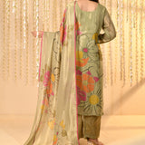 Shiny Pastel Green Floral Tissue Kurta Set