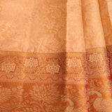 Beige Kanjivaram Silk Saree With Red Peacock Zari Border