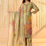 Shiny Pastel Green Floral Tissue Kurta Set