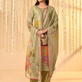 Shiny Pastel Green Floral Tissue Kurta Set