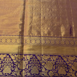 Gold Kanjivaram Silk Saree With Navy Blue Contrast Border And Multicolour Floral Medallion Weave