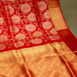 Opulent Bridal Red Kanjivaram Silk Saree With Heavy Gold Zari Weave