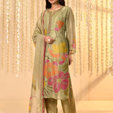 Shiny Pastel Green Floral Tissue Kurta Set