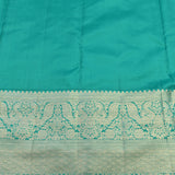 Peach Kanjivaram Silk Saree With Teal Peacock Zari Border