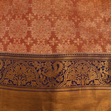 Coral Red Kanjivaram Silk Saree With Navy Peacock Zari Border