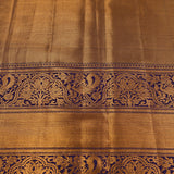 Coral Red Kanjivaram Silk Saree With Navy Peacock Zari Border