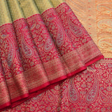 Sage Green Kanjivaram Silk Saree With Magenta Paisley Zari Border