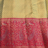 Sage Green Kanjivaram Silk Saree With Magenta Paisley Zari Border