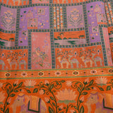 Orange Kanjivaram Silk Saree With Multicolour Elephant And Floral Shikargah Weave