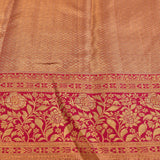 Olive Gold Kanjivaram Silk Saree With Pink Border And Gold Zari Floral Weave