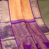 Peach Kanjivaram Silk Saree With Purple Zari-Woven Border & Paisley Pallu