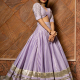 Lavender Cotton Lehenga With Gold Striped Border And Potli