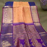 Peach Kanjivaram Silk Saree With Purple Zari-Woven Border & Paisley Pallu